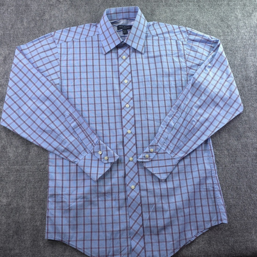 Ted‎ Baker Dress Shirt 15 34/35 Blue Red Check Long Sleeve Button Up Cotton